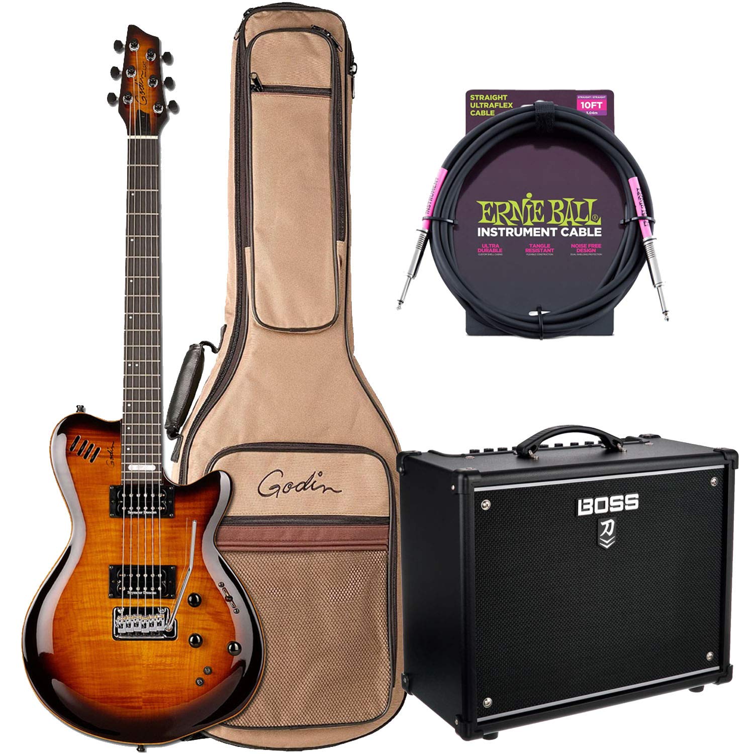 Amazon.com: Godin (024124) LGXT Cognac Burst Flame Guitar/Bag